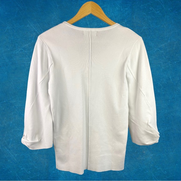 HP💎 NWT Donna Karan New York Twist 3/4 Sleeve Scoop Neck Knit Blouse White XS - Picture 4 of 16